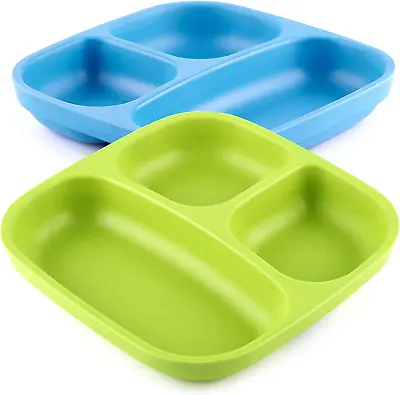 GET FRESH PLA Kids Divided Plates Set – 2-Pack Melamine-Free Microwave Safe Sect • £18.26