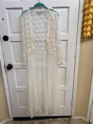 Vintage Gold Label Victoria's Secret Bridal White Sheer Robe Lace Ivory Pin Up • $35