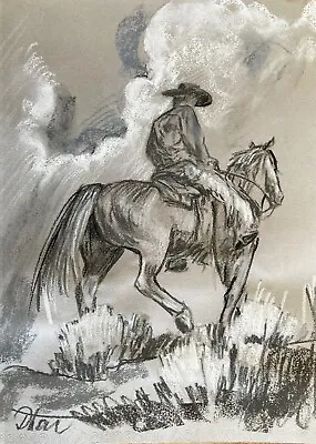Impressionism Pastel Painting Drawing Dorothy Laz Cowboy On Horseback • £28.98