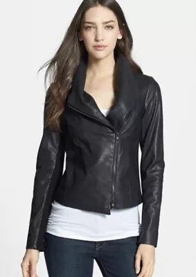 Vince Scuba Asymmetrical Moto Black Leather Jacket Womens Size: XS • $345