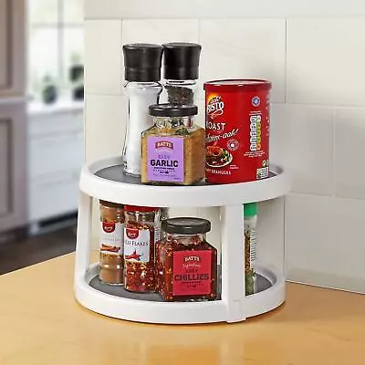 2 Tier Lazy Susan Turntable 360° Kitchen Food Pantry Cabinet Holder Shelf 25cm • £9.95