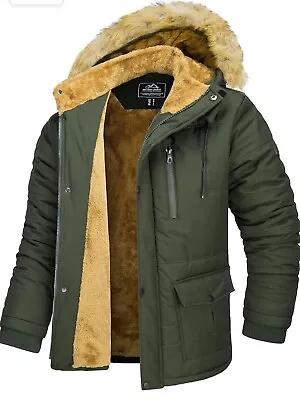 MAGCOMSEN Mens Jackets Winter Thermal Long Coats Parka Coats With Fur Hood... • £24.99