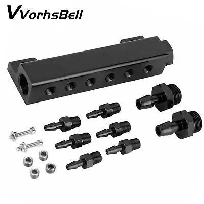 $18.99 • Buy Black Aluminum Vacuum Manifold Kit 6 Port 1/8 NPT Turbo Boost Block Intake Fuel