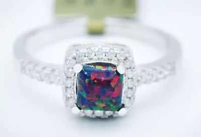 GENUINE 0.48 Cts MULTI COLOR OPAL & WHITE SAPPHIRE RING 925 SILVER -NWT • $0.99