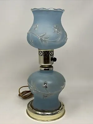 Vintage Blue Frosted Wheel Cut Glass Boudoir 13” Lamp Nightstand Nightlight • $49