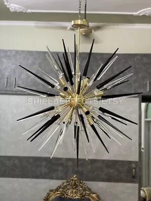 1950's Mid Century Murano Glass Black & White Cube Sputnik Italian Chandelier • $649.37