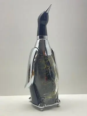 Vintage MCM Penguin Decanter 12  Glass And Chrome Musical Decanter ~ WORKS!!! • $56