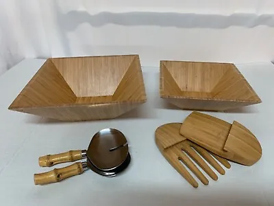 Pampered Chef 2 Bamboo Wood Salad Bowls/Serving Spoons And Wood Claws • $34.95