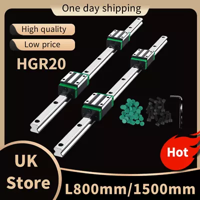 2PCS HGR20 Linear Guide Rail 200-2000mm +4PCS HGH20CA Flang Slider Block For CNC • £32