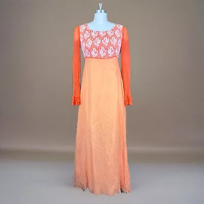 Vintage 60s/70s Orange Creamsicle Lace Maxi Dress • $49.99