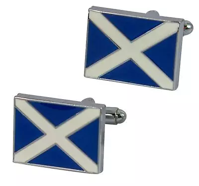 Mens Saltire Scotland Flag Cufflinks In Enamel Blue Polished Finish Formal Wear • £26.50