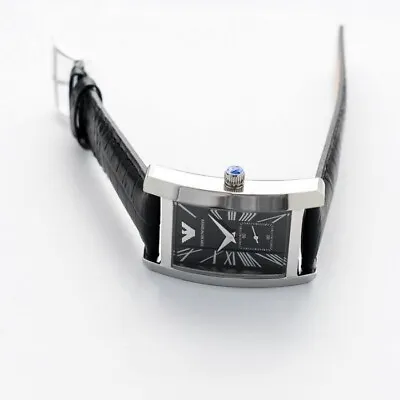 New Genuine Emporio Armani Ar0143 Rectangle Silver Case Black Dial Mens Watch • £69.99
