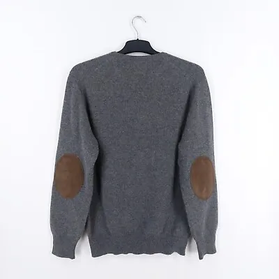 Dantendorfer William Lockie Men's Size Large Grey Lambswool Elbow Patches Jumper • £59.99