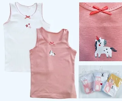 £3.99 • Buy BNWT Mothercare Girls Pink White 2 Pack Multi Pack Unicorn Bunny Cotton Vests 