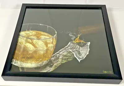 Michael Godard Artwork Money To Burn Whiskey And Cigar Wall Print Black Frame • £121.63