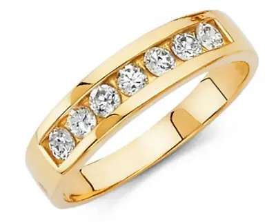 14k Yellow Gold 5 Mm Round Diamond Mens Wedding Band Ring Channel Set • $377.48