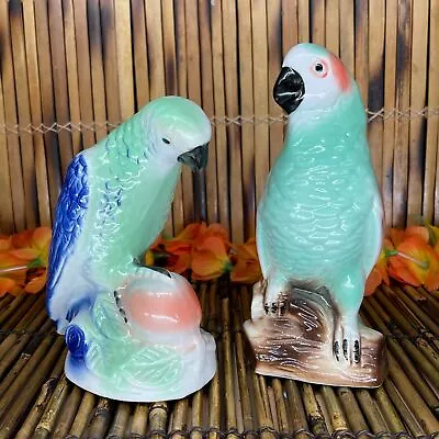 VTG Lot 2 Decorative Parakeet Birds Ceramic Figurines Made In Brazil Approx 7  • $27.59