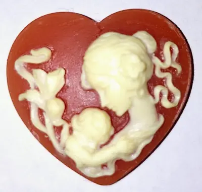 Mother And Child Heart Cameo Unmounted Vintage Coral Color Plastic • $9.99