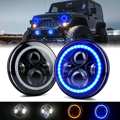 $88.99 • Buy Blue Halo 7  Inch LED Headlights DRL Lights Combo Kit For Jeep Wrangler JK TJ LJ