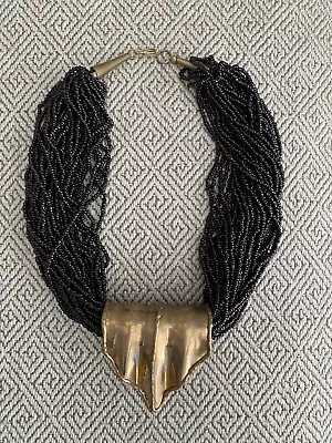 FUN Vintage Multi Strand Black Bead And Metal Necklace • $15.99