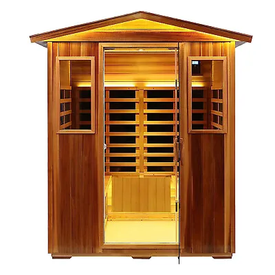 Outdoor Wooden Far Infrared Sauna Red Ceder Chromotherapy Lights For 4 Persons • $4700