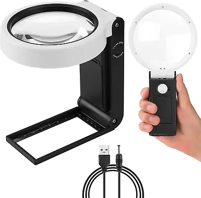 10X 30X Magnifying Glass With Light And Stand Handheld Standing LED Illuminated • $17.57