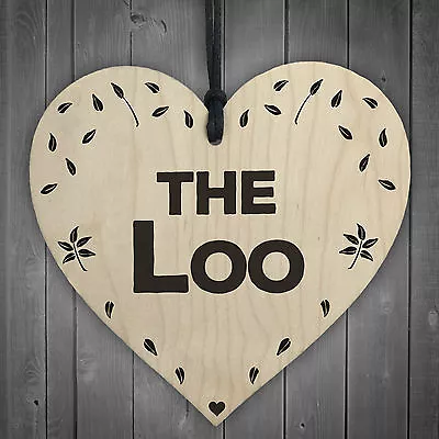 The Loo Wooden Hanging Heart Plaque Toilet Door Shabby Chic Bathroom Sign Gift • £3.99