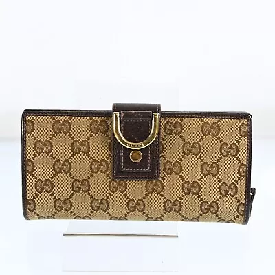 $142.20 • Buy GUCCI GG Canvas Leather Bifold Long Wallet Brown Italy K1357Y503