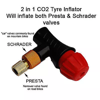 £4.95 • Buy 16g CO2 Threaded Tyre Inflator - 2 In 1 Presta Schrader CO2 Gas Bike Pump Tube