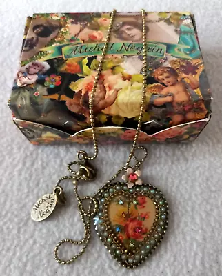 Michal Negrin Crystals Pearls Heart Shape Necklace Pendant Signed • $58