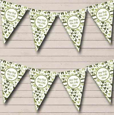 Olive Green Butterfly Personalised Shabby Chic Garden Tea Party Bunting Banner • £3.99