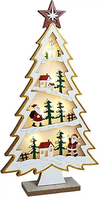 Light Up Christmas Village Xmas Festive Wood LED Tree Battery Operated Ornament • £9.99