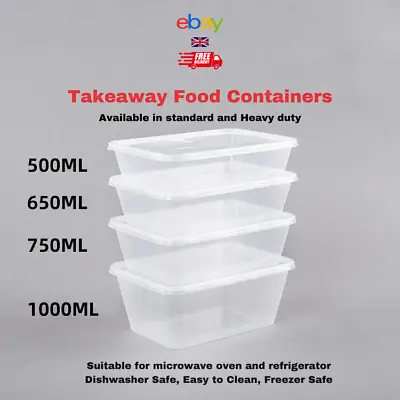 Food Storage Containers With Lids Plastic Takeaway Safe Microwave Freezer Boxes • £4.50