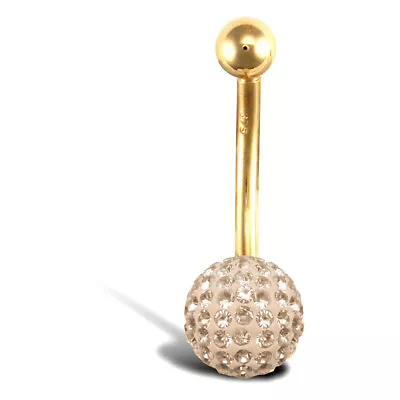9ct Gold Mersham Jewels Round Crystal 8mm Disco Ball Banana Belly Bar 12mm • £51.99