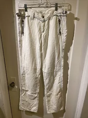 Y2K Da-Nang Vintage Low Rise Vintage White Distressed Striped Cotton Pants Sz M • $50