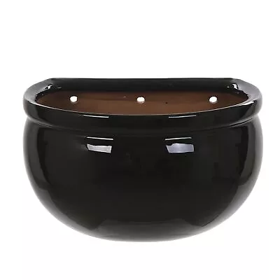 Gloss Black Ceramic Wall Mounted Planter Front Proof Half Moon Garden Pot  • £14.99