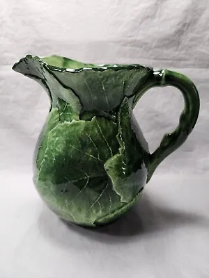 Vietri Italian Hand Painted Pottery Majolica Green Leaf Pitcher  • $38.50