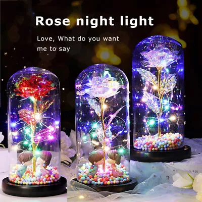 Eternal Forever Rose Flower In Glass Dome LED Light Valentine's Day Wedding Gift • $29.98