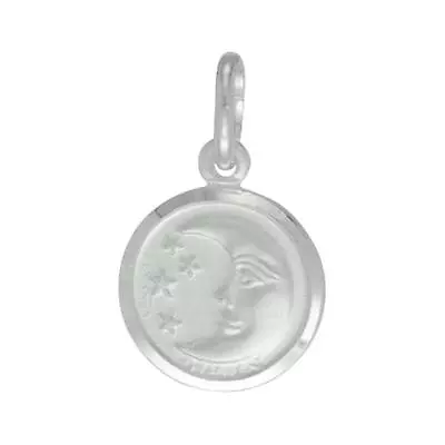 Round Sterling Silver Moon & Star Italian Pendant / Charm Italian Box Chain  • $18.99