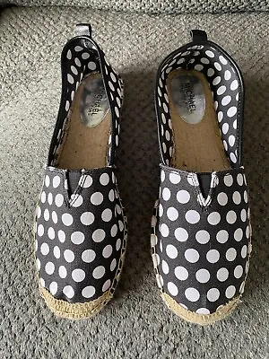 Michael Kors Meg Slip On Black White Canvas Espadrille Flats Polka Dot Size 11 • $40