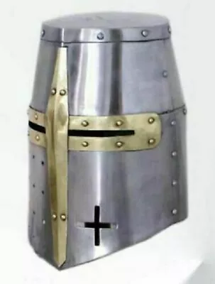 Medieval Knight Armor Crusader Viking Templar Helmet Helm W/ Mason's Brass Cross • $63