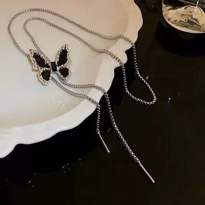 Y2K Metal Butterfly Tassel Choker Necklace Butterfly Pendant Adjustable Necklace • $23.37