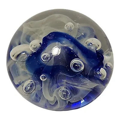 Anton Intaglio Art Glass Paperweight Blue White Swirl Design Home Office • $19.48