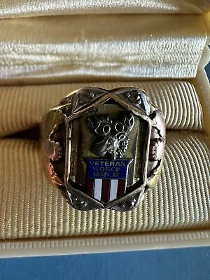 1940s Moose “WWII VETERAN” 18k Gold & Diamond Men’s Size 10.5 Ring Military Army • $375