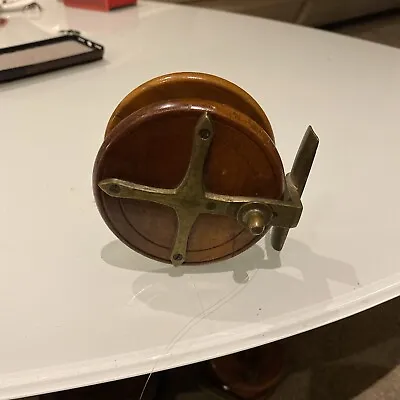 Vintage Wood And Brass Vintage Fishing Reel Number 3 Nice Condition • $23.66