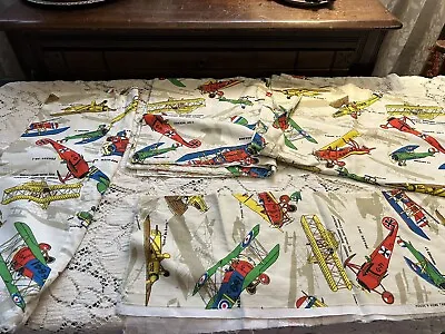 Vintage House 'N Home Airplane Biplane Novelty Fabric 1960s Steampunk Retro 4 Pc • $32