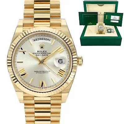 Rolex Day-Date President 228238 Silver Roman 40mm 18K Gold Watch Box Papers 2018 • $38995