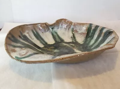 Vintage Ikebana Suiban Art Pottery Vase Signed Bowl Abstract Green White 12 X10  • $89