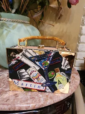 $20 • Buy Romeo Roma CIGAR BOX PURSE W/Beaded Martini Themed Fabric, Bamboo Handle