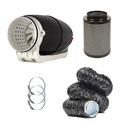 Hydroponic Cyclone Silent Inline Fan Carbon Filter Kit Acoustic Grow Tent UK • £115.50